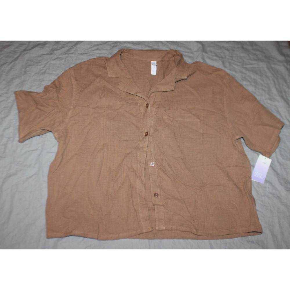 Stars Above Womens size XXL Gauze Button Up Shirt Lounge Collared Pocket brown